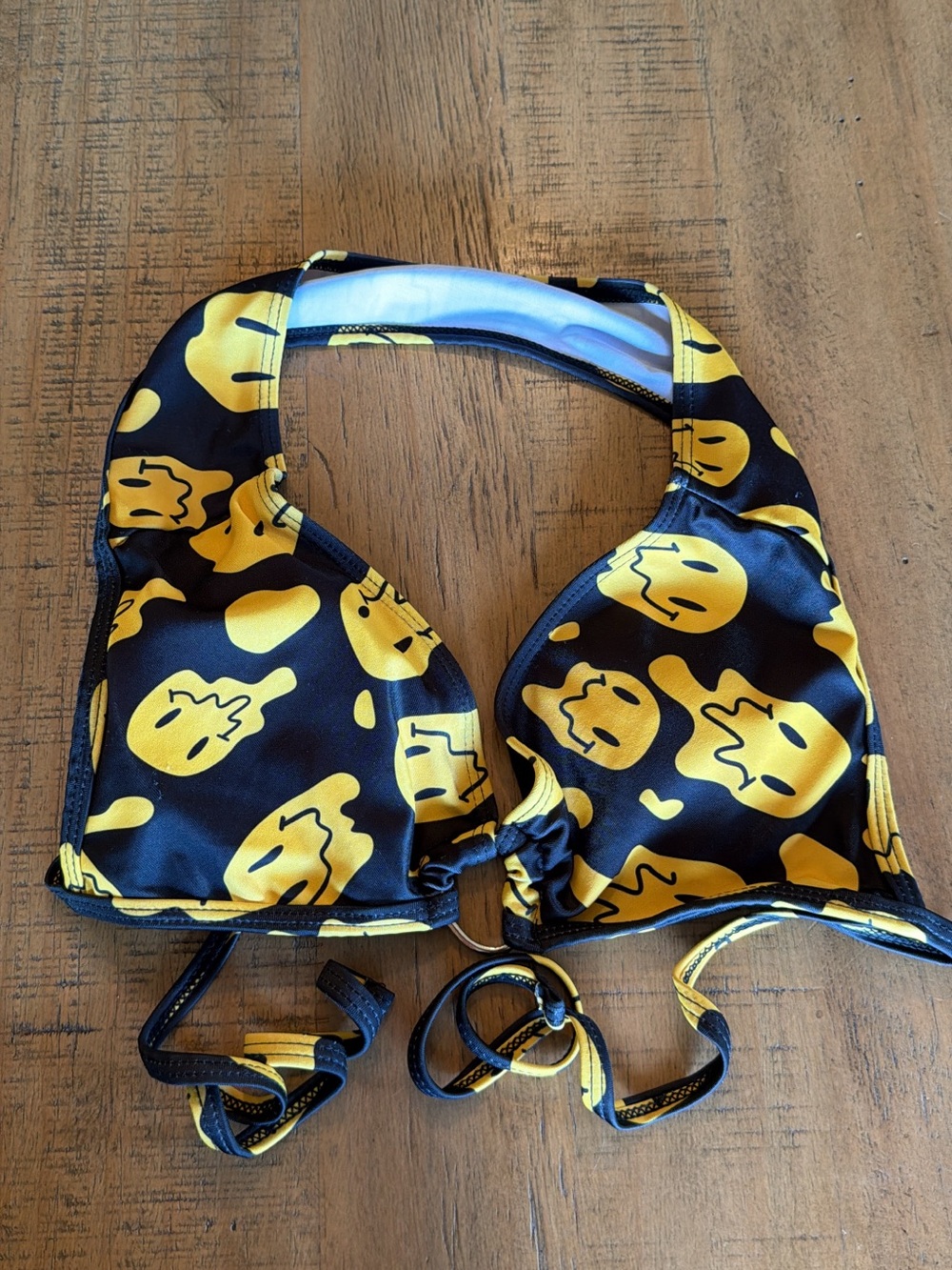 Black & Yellow Emoji Print Swim Top